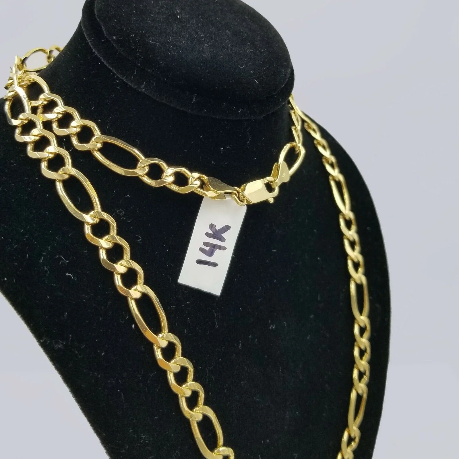 SOLID 14KT Figaro Link Chain Yellow Gold Necklace REAL Heavy 7mm 20" 22" 24" 26" - Image 2