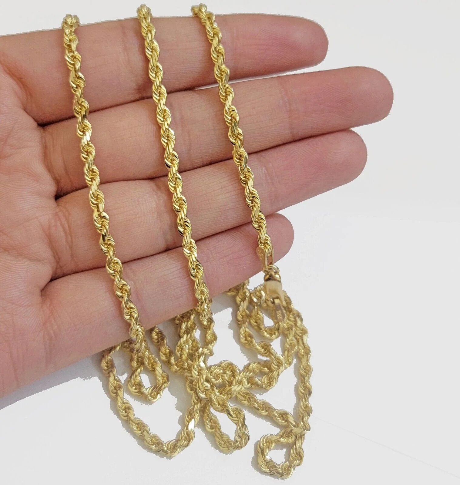 Solid 18k Yellow Gold Necklace Rope Chain 3mm 18'' Inch Real 18kt Men Women SALE - Image 10