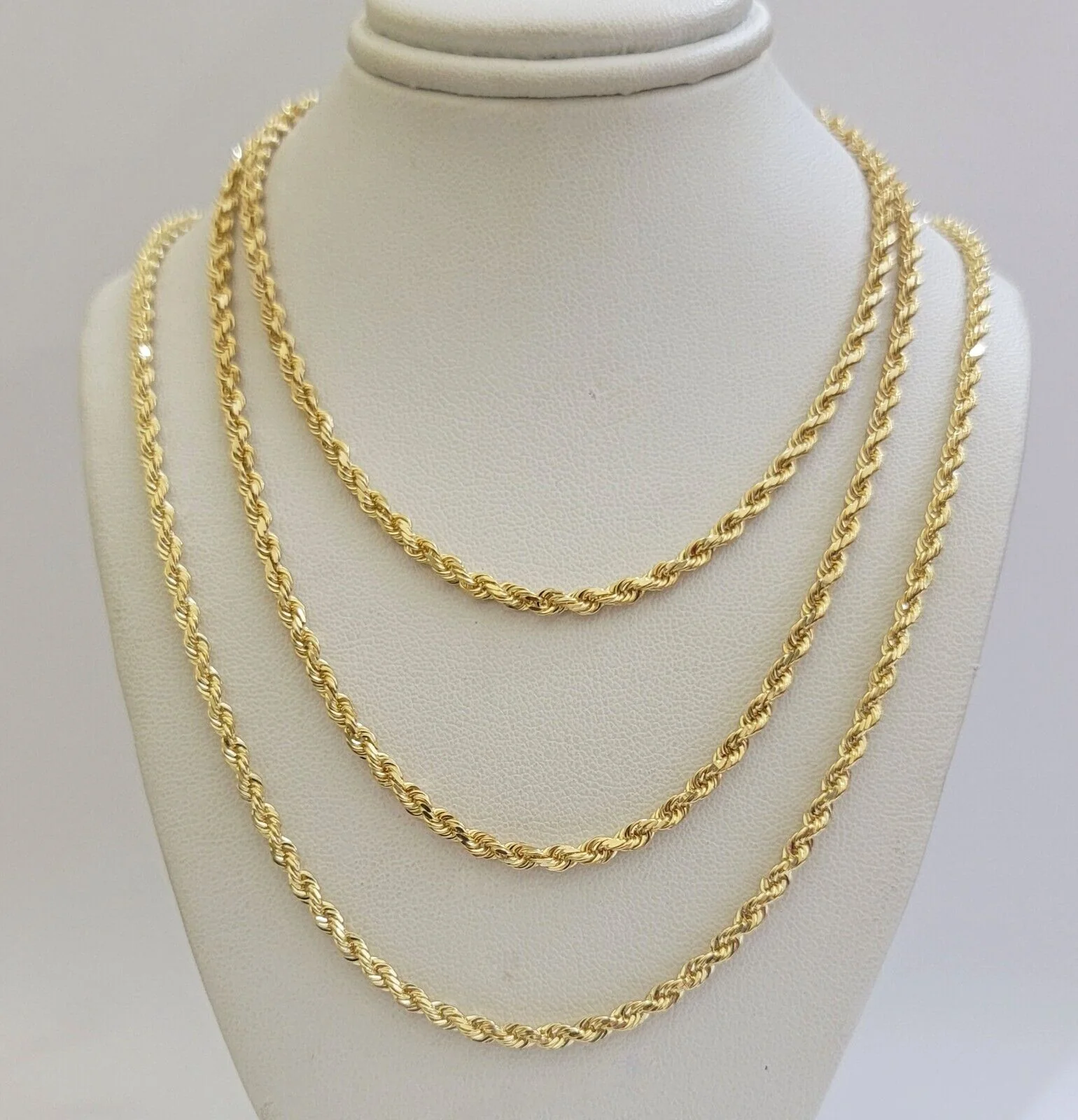 Solid 18k Yellow Gold Necklace Rope Chain 3mm 26'' Inch Real 18kt Mens 18kt SALE - Image 12