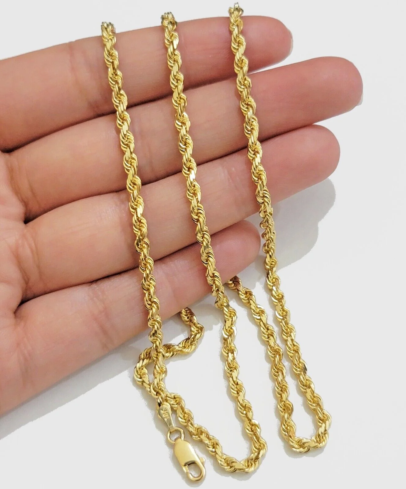 Solid 18k Yellow Gold Necklace Rope Chain 3mm 26'' Inch Real 18kt Mens 18kt SALE - Image 5
