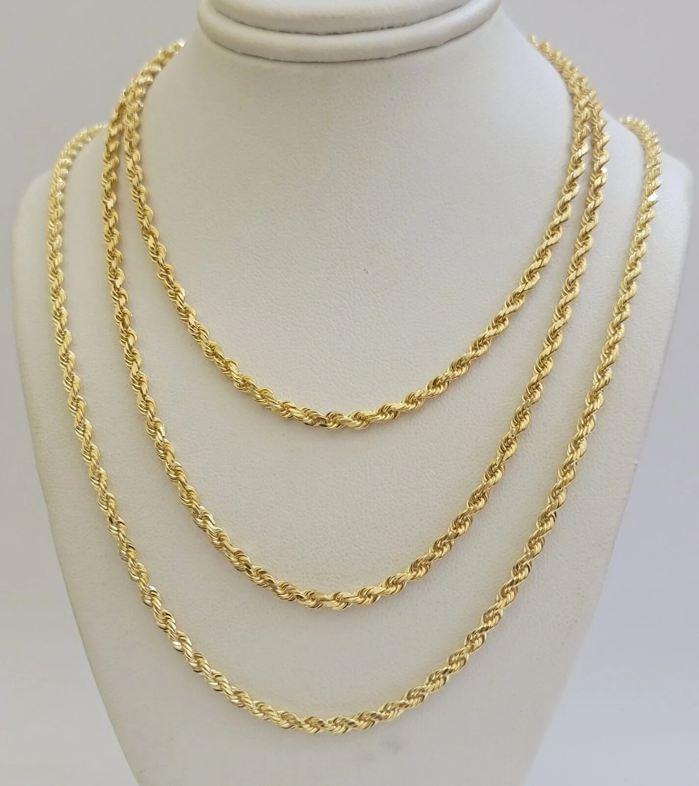 Solid 18k Yellow Gold Necklace Rope Chain 3mm 26'' Inch Real 18kt Mens 18kt SALE - Image 9