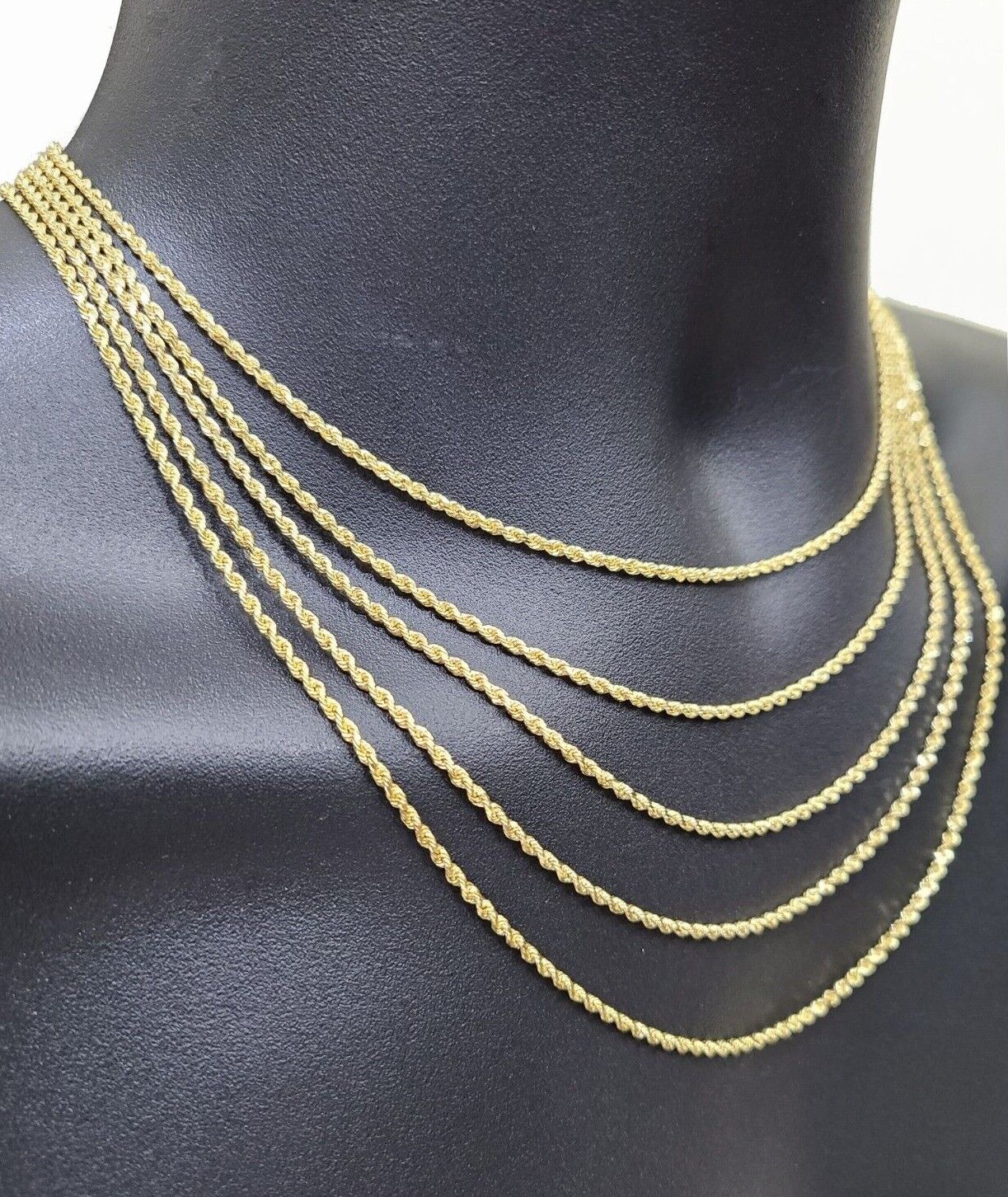 Solid 18k Yellow Gold Rope Chain Necklace 2mm 16-24 Inch Diamond Cut 18kt - Image 6