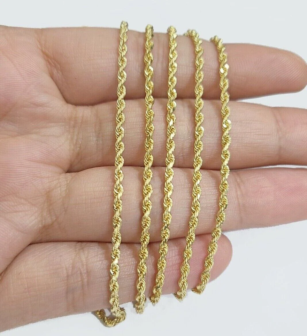 Solid 18k Yellow Gold Rope Chain Necklace 2mm 16-24 Inch Diamond Cut 18kt - Image 9