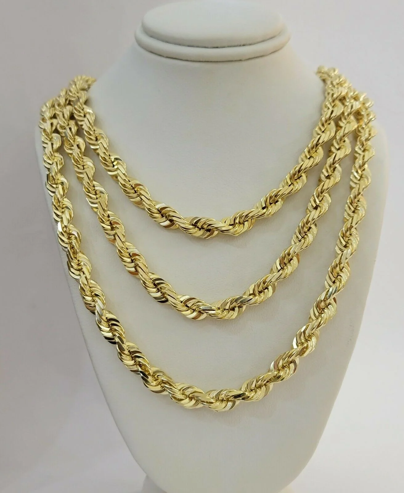 SOLID Gold 10k Rope Chain 8mm 18"-30" Inch 10kt Yellow Gold Necklace Diamond Cut - Image 5