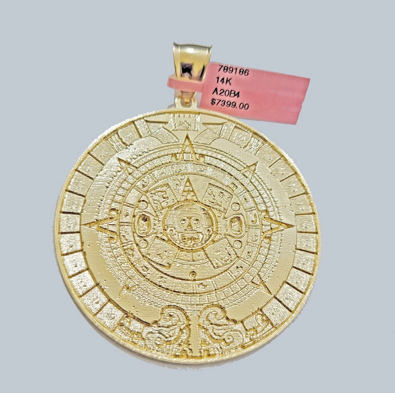 SOLID Real 14kt Yellow Gold Pendant Aztec Mayan Calendar 2.5" Men's Round Charm - Image 5