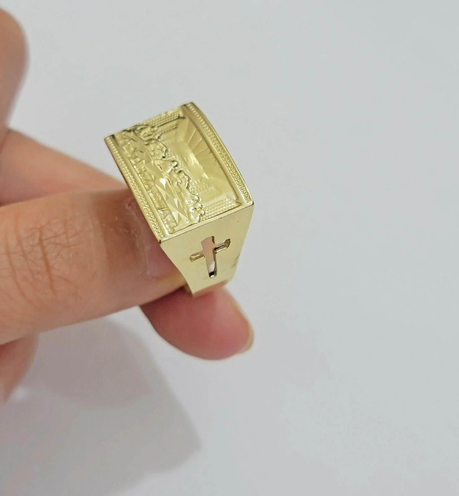 Solid Real Gold Men's Ring Last Supper 10k Yellow Gold Casual,Pinky, Square,10kt - Image 3