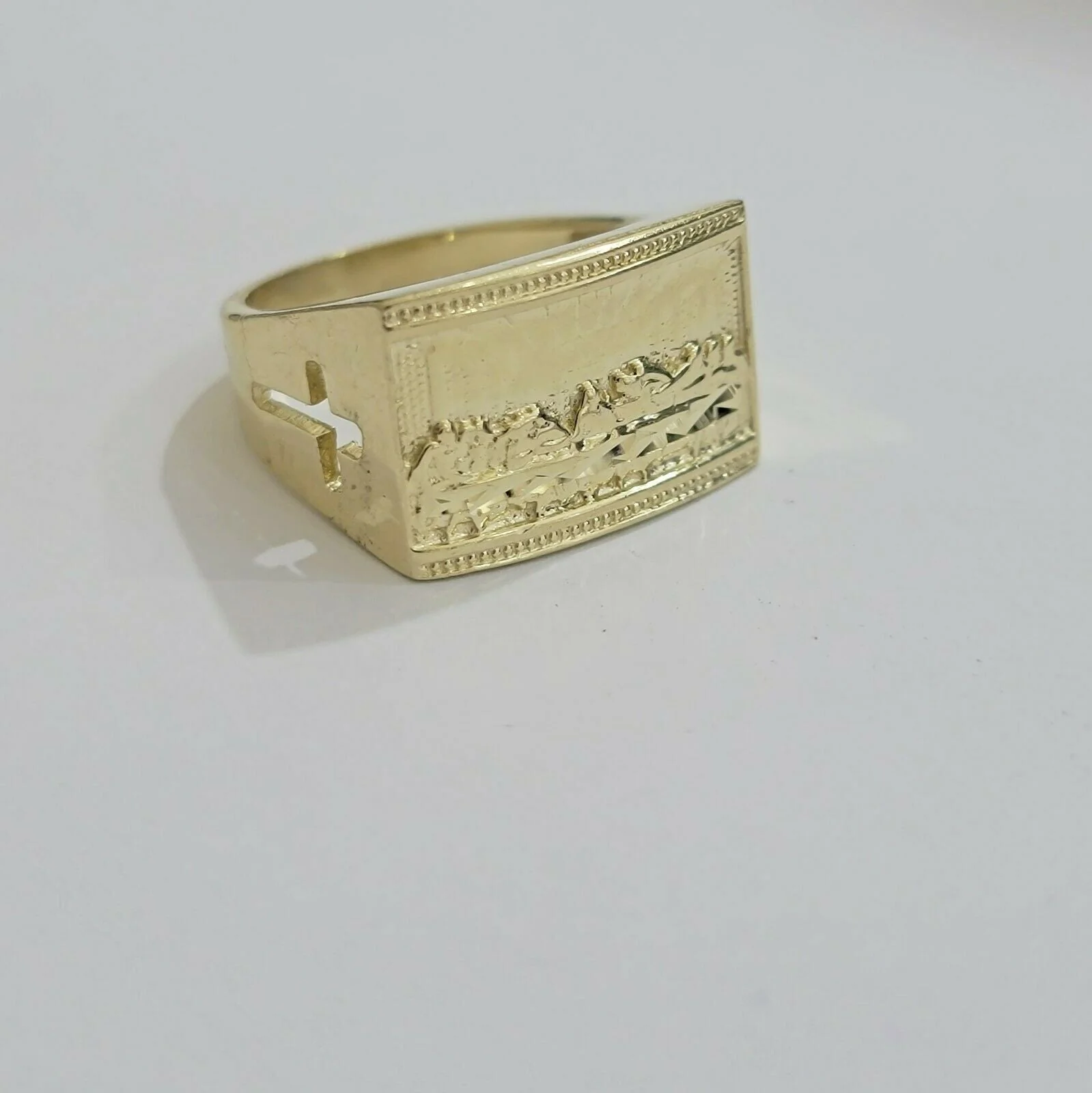 Solid Real Gold Men's Ring Last Supper 10k Yellow Gold Casual,Pinky, Square,10kt - Image 7