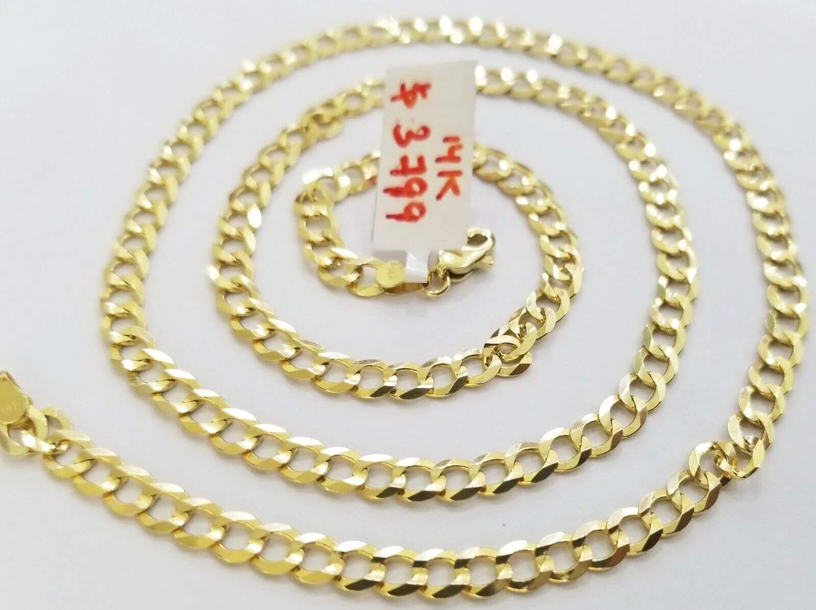 Solid REAL Yellow Gold 14k Cuban Curb Link necklace 22 inch gold chain 4mm 14kt - Image 2