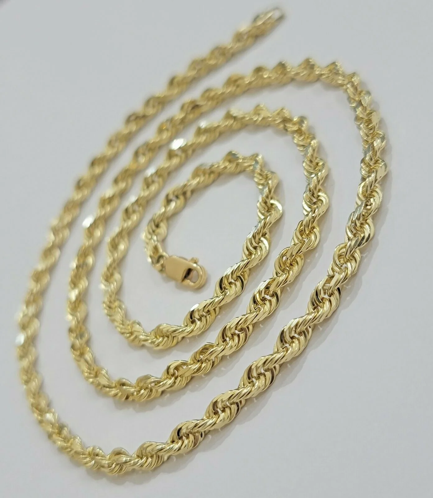 Solid REAL10k Gold Rope Chain 4mm 18"-30" Necklace 10kt Yellow Gold Diamond Cut - Image 5