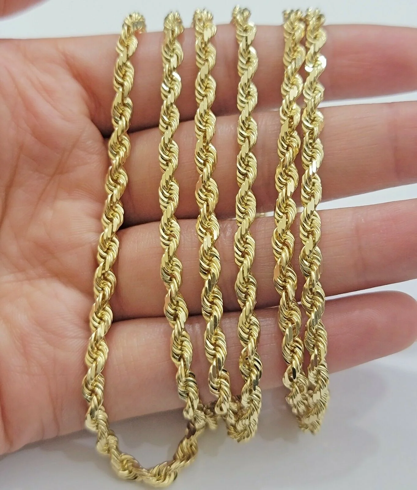 Solid REAL10k Gold Rope Chain 4mm 18"-30" Necklace 10kt Yellow Gold Diamond Cut - Image 6