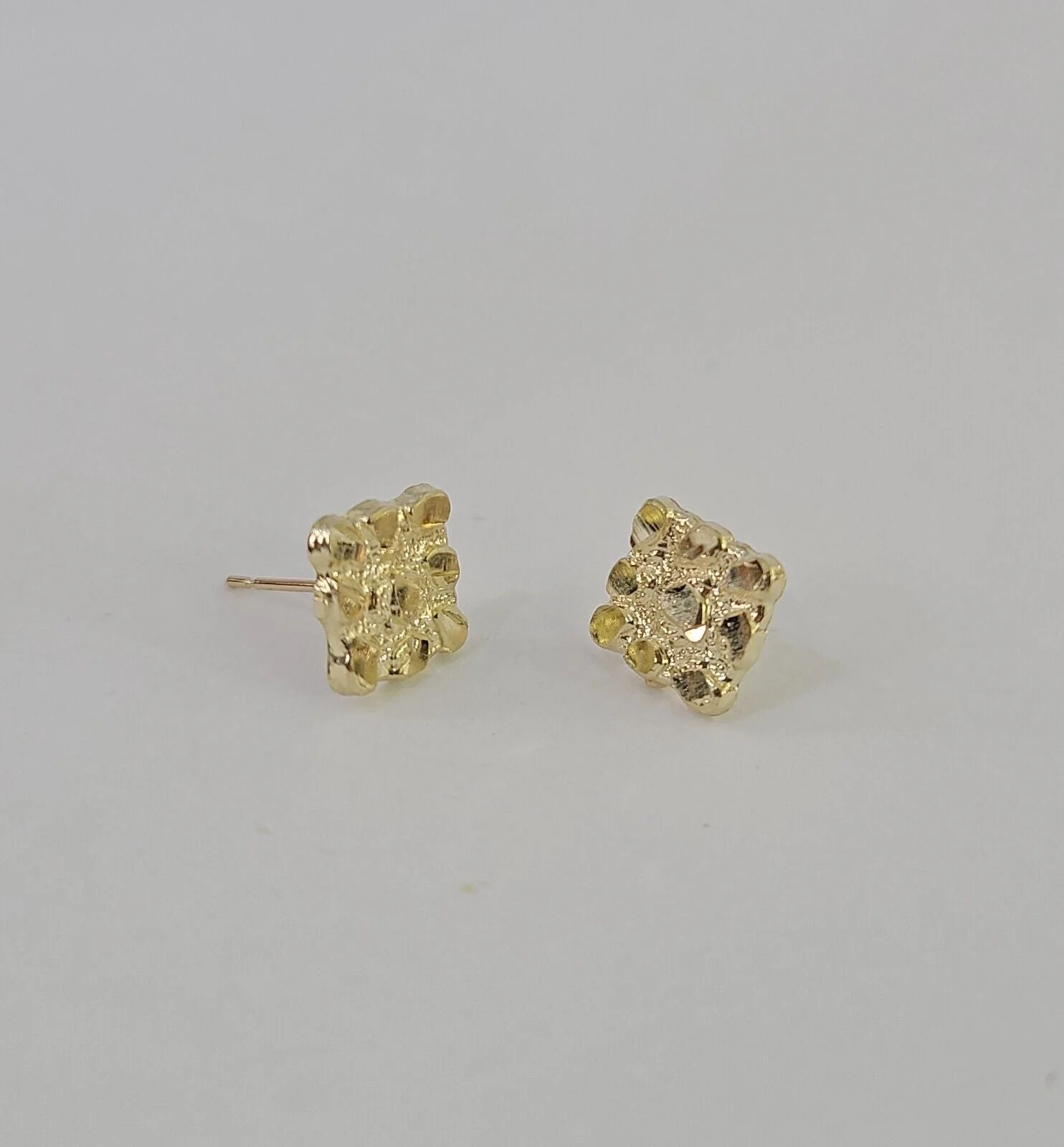 Square 10k Nugget Earrings Yellow Gold Push Back Hoop Real Men Women - Image 5